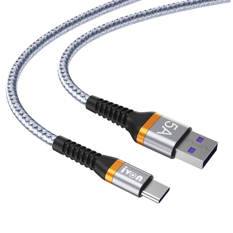 IVON CA79 5A Type-C / USB-C Cavo dati di ricarica rapida intrecciato in lega di alluminio per Huawei, lunghezza: 1 m