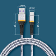 IVON CA79 5A Type-C / USB-C Cavo dati di ricarica rapida intrecciato in lega di alluminio per Huawei, lunghezza: 1 m
