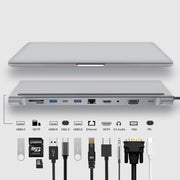 RJ45 11 in 1 + PD da 87 W + SD/TF + USBx3+ HDMI + VGA + adattatore HUB da 3,5 mm ad AUX di tipo C, 11 in 1