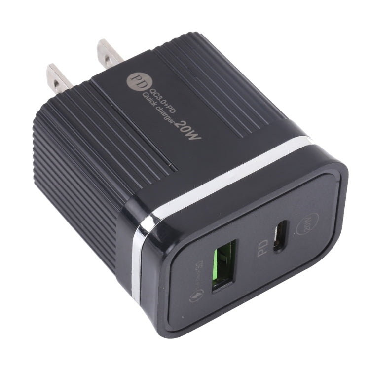 46-A2C2 Caricabatterie rapido multifunzione USB PD da 20 W + QC3.0, presa americana, US Plug