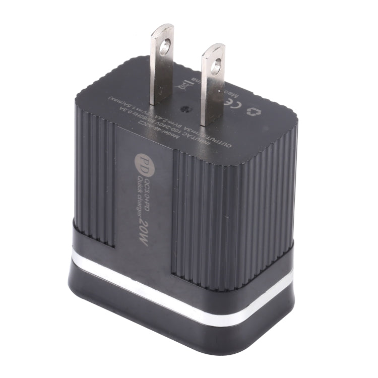 46-A2C2 Caricabatterie rapido multifunzione USB PD da 20 W + QC3.0, presa americana, US Plug