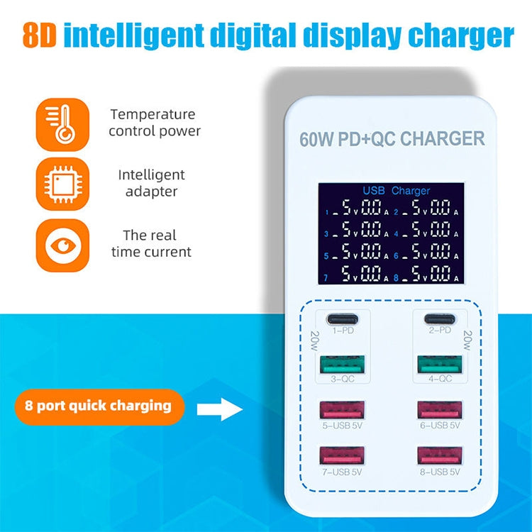 Stazione di ricarica 40W 8 porte USB QC3.0 con display
