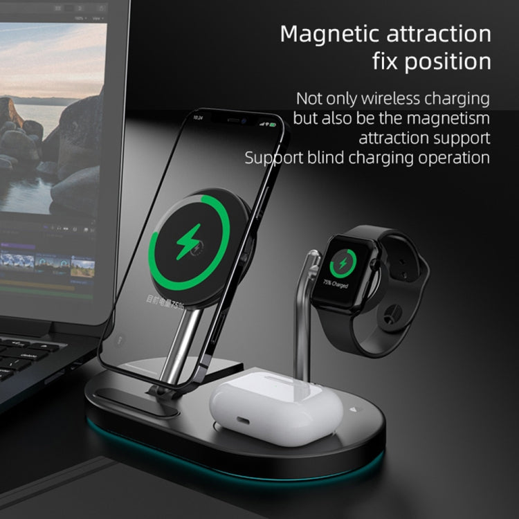 Caricabatterie wireless magnetico 4 in 1 da 15W con luce notturna