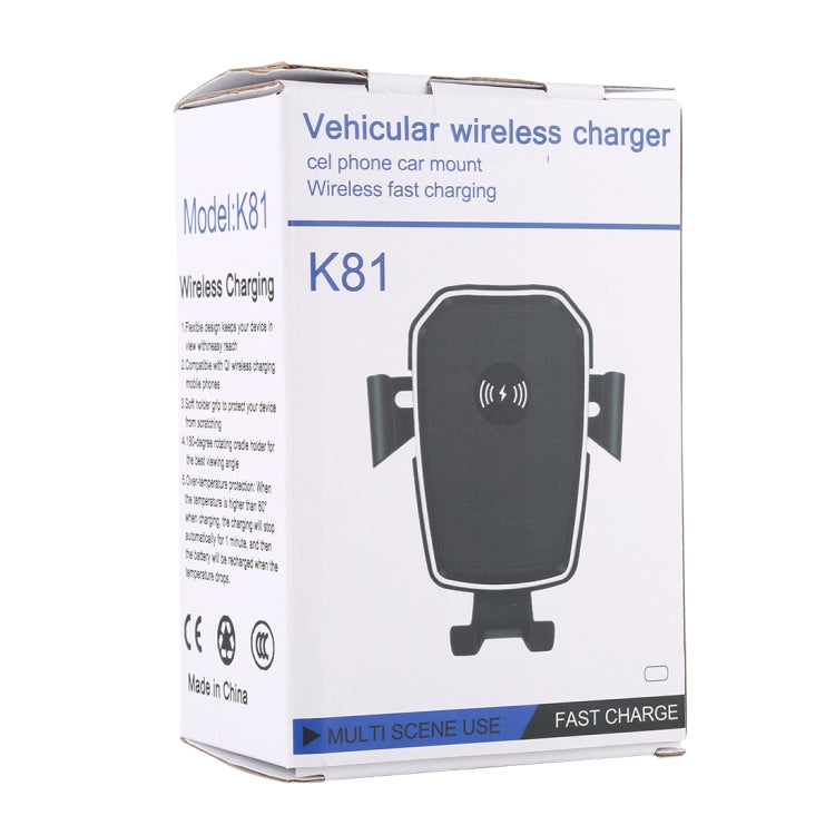 K81 10W QI Supporto per telefono cellulare con ricarica wireless per auto a induzione di gravità rotante universale con ventosa, K81