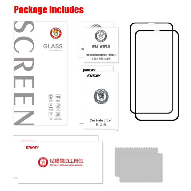 Per iPhone XS Max 2 pezzi ENKAY Hat-Prince 0.2mm 9H 2.5D Pellicola in vetro temperato a schermo intero, For XS Max