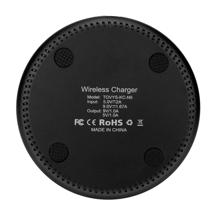 TOVYS-KC-N5 Caricabatterie wireless a ricarica rapida standard Qi con filo tondo smerigliato da 9 V 1 A, lunghezza cavo: 1 m, Frosted, Frosted White