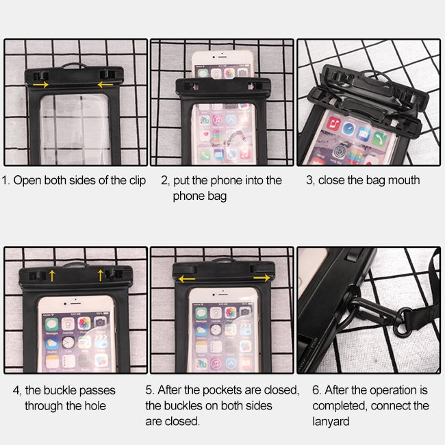 Borsa impermeabile universale IPX8 in PVC trasparente con cordino per smartphone inferiori a 6,3 pollici