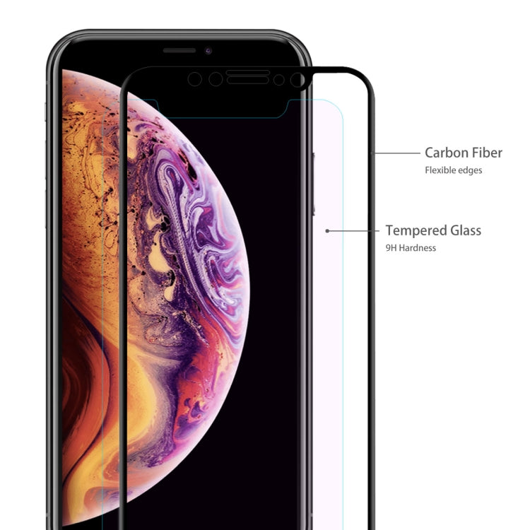 Per iPhone 11 Pro Max / XS Max ENKAY Hat-Prince 0.2mm 9H 3D Anti Blu-ray a schermo intero Pellicola in vetro temperato in fibra di carbonio, For XS Max