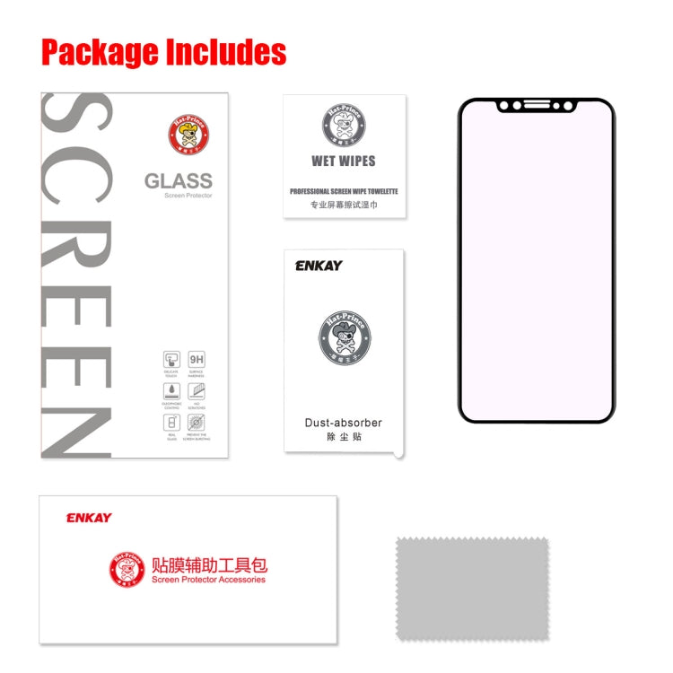 Per iPhone 11 Pro Max / XS Max ENKAY Hat-Prince 0.2mm 9H 3D Anti Blu-ray a schermo intero Pellicola in vetro temperato in fibra di carbonio, For XS Max