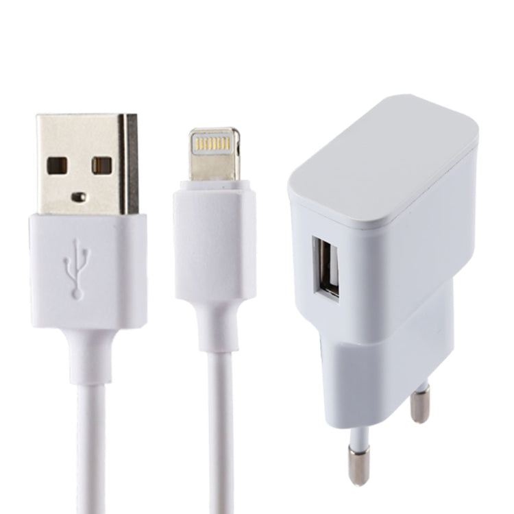 Per iPhone 5V 2.1A Caricatore USB con identificazione intelligente con cavo di ricarica da USB a 8 pin da 1 m, presa EU