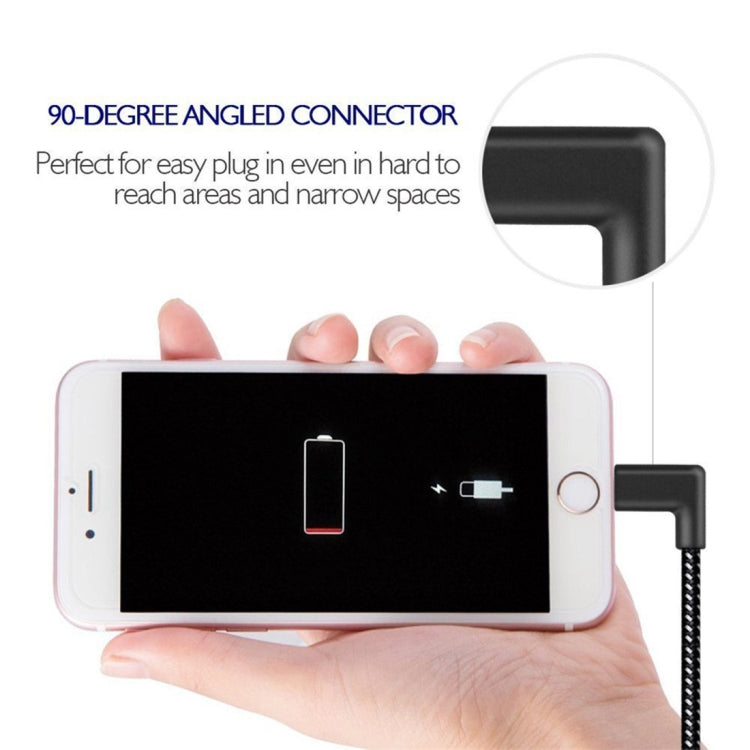 Cavo di ricarica per sincronizzazione dati a doppio gomito stile nylon intrecciato da USB a 8 pin da 1 m 2A, 1m 8 Pin 2A