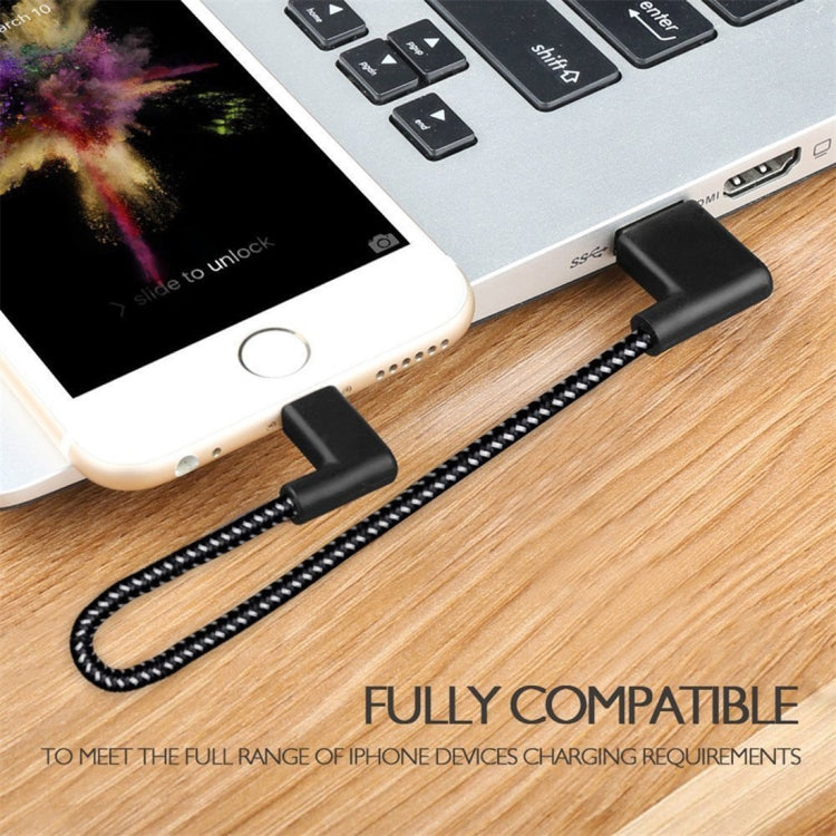 Cavo di ricarica per sincronizzazione dati a doppio gomito stile nylon intrecciato da USB a 8 pin da 1 m 2A, 1m 8 Pin 2A