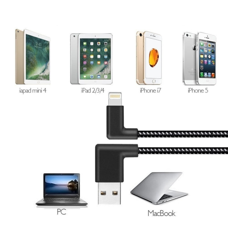 Cavo di ricarica per sincronizzazione dati a doppio gomito stile nylon intrecciato da USB a 8 pin da 1 m 2A, 1m 8 Pin 2A