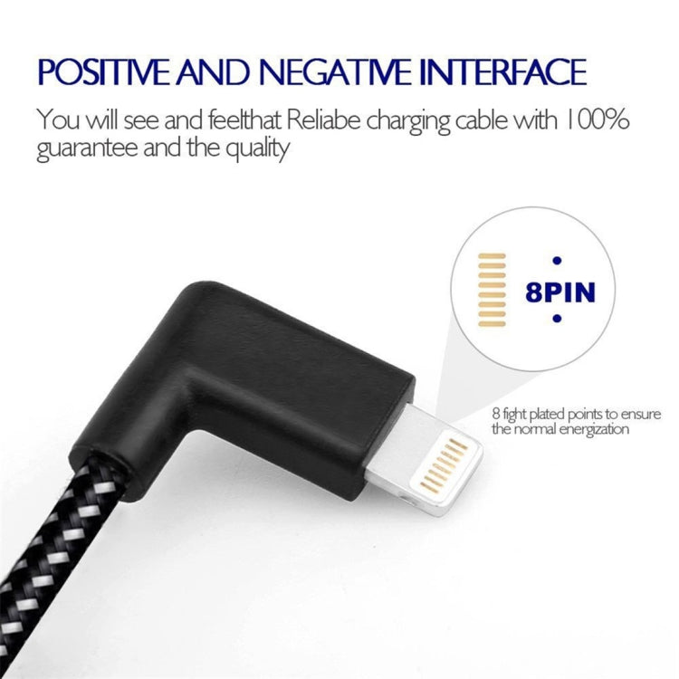 Cavo di ricarica per sincronizzazione dati a doppio gomito stile nylon intrecciato da USB a 8 pin da 2 m 2 A, 2m 8 Pin