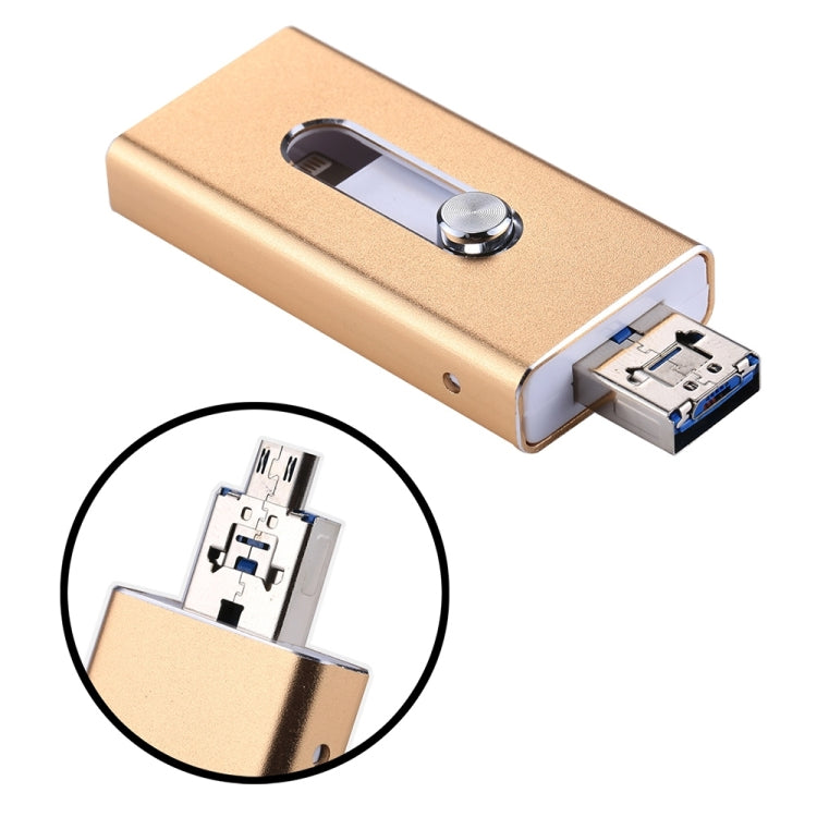 RQW-02 Unità flash USB 2.0 e 8 pin e micro USB 3 in 1 da 32 GB, RQW-02 Gold