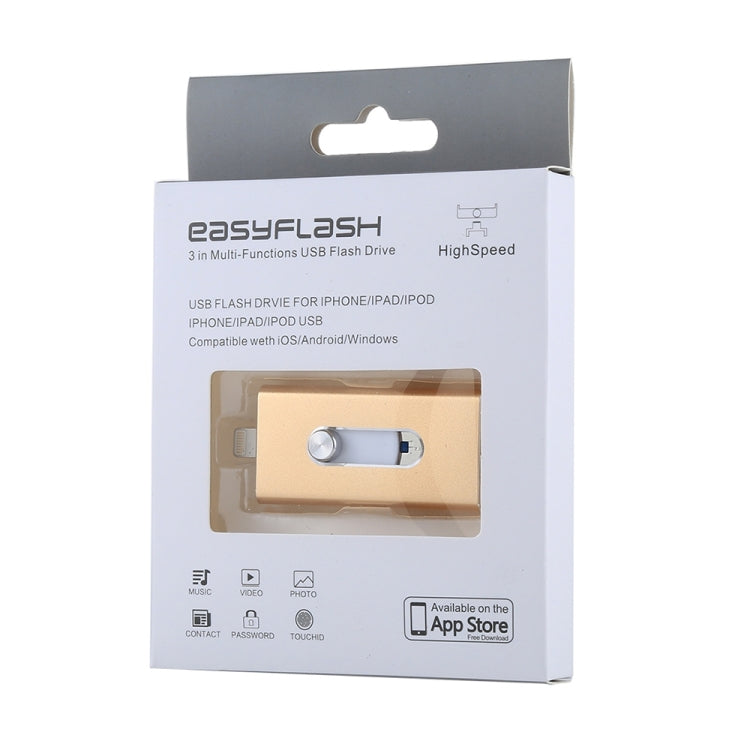 RQW-02 Unità flash USB 2.0 e 8 pin e micro USB 3 in 1 da 32 GB, RQW-02 Gold
