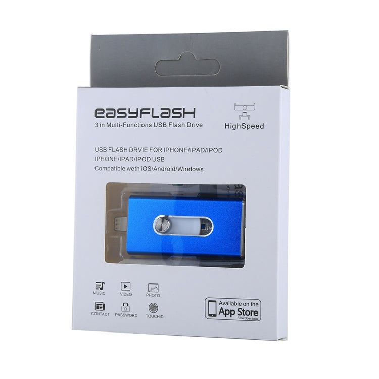 RQW-02 Unità flash USB 2.0 e 8 pin e micro USB 3 in 1 da 32 GB, RQW-02 Blue