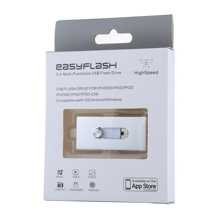 RQW-02 Unità flash USB 2.0 e 8 pin e micro USB 3 in 1 da 128 GB, RQW-02 Silver
