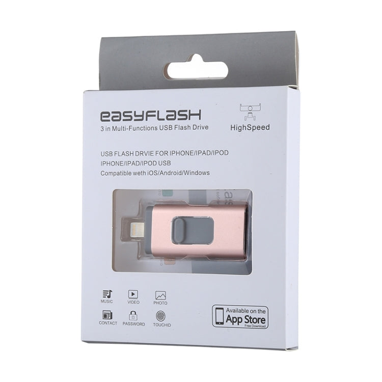 easyflash RQW-01B Chiavetta USB 2.0 3 in 1 e 8 pin e micro USB da 64 GB, RQW-01B Rose Gold