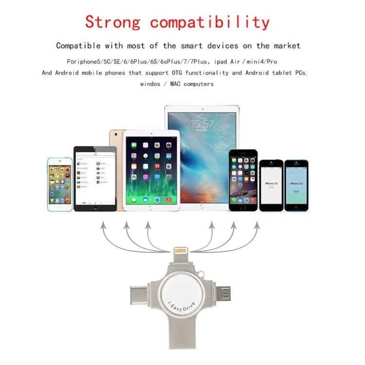 Unità flash RQW-11S 4 in 1 USB 2.0 e 8 pin e micro USB e USB-C/Type-C da 64 GB, RQW-11S