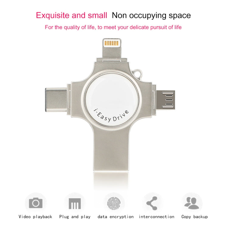 Unità flash RQW-11S 4 in 1 USB 2.0 e 8 pin e micro USB e USB-C/Type-C da 128 GB, RQW-11S