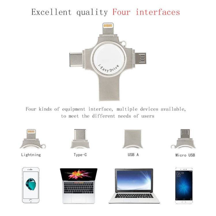Unità flash RQW-11S 4 in 1 USB 2.0 e 8 pin e micro USB e USB-C/Type-C da 16 GB, RQW-11S