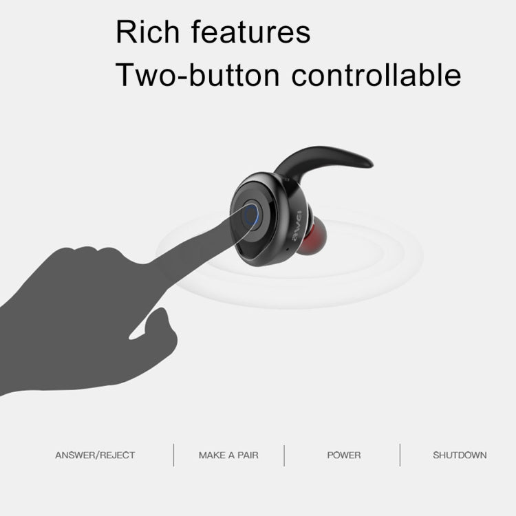 Auricolare sportivo AWEI T1 IPX4 Auricolare stereo wireless Bluetooth V4.2 impermeabile, supporto TWS, T1