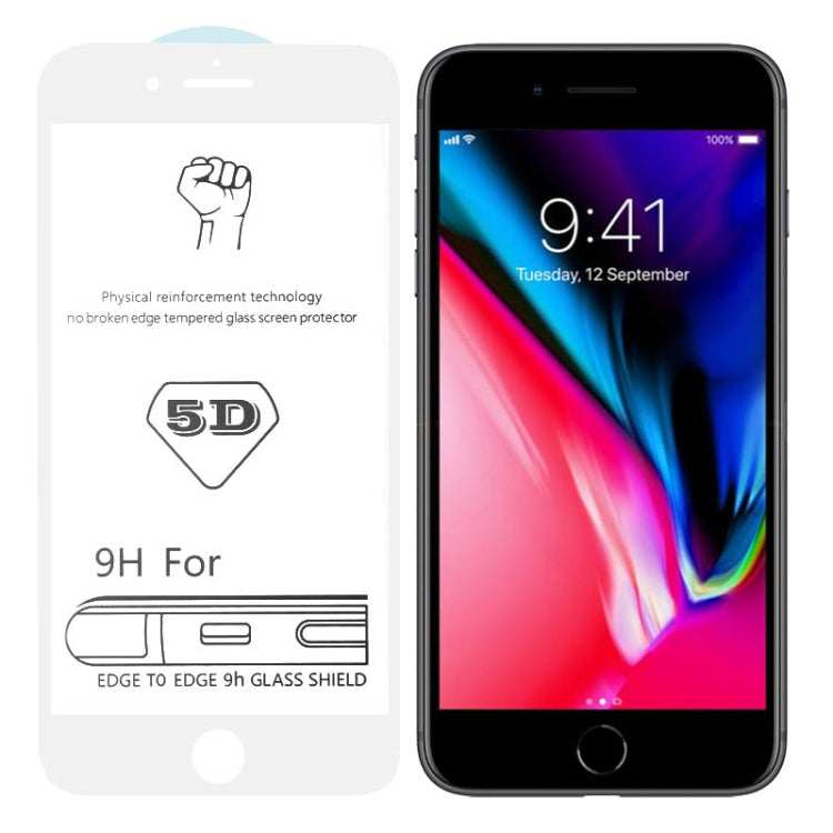 Pellicola in vetro temperato a schermo intero con colla bianca 9H 5D per iPhone 7 Plus / 8 Plus, For iPhone 7 Plus (White) (1 PC)