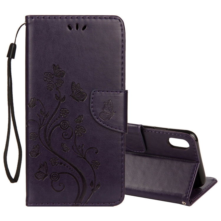 Per iPhone XR Custodia in pelle con chiusura orizzontale con motivo a farfalla in rilievo con slot per schede, supporto, portafoglio e cordino, For XR