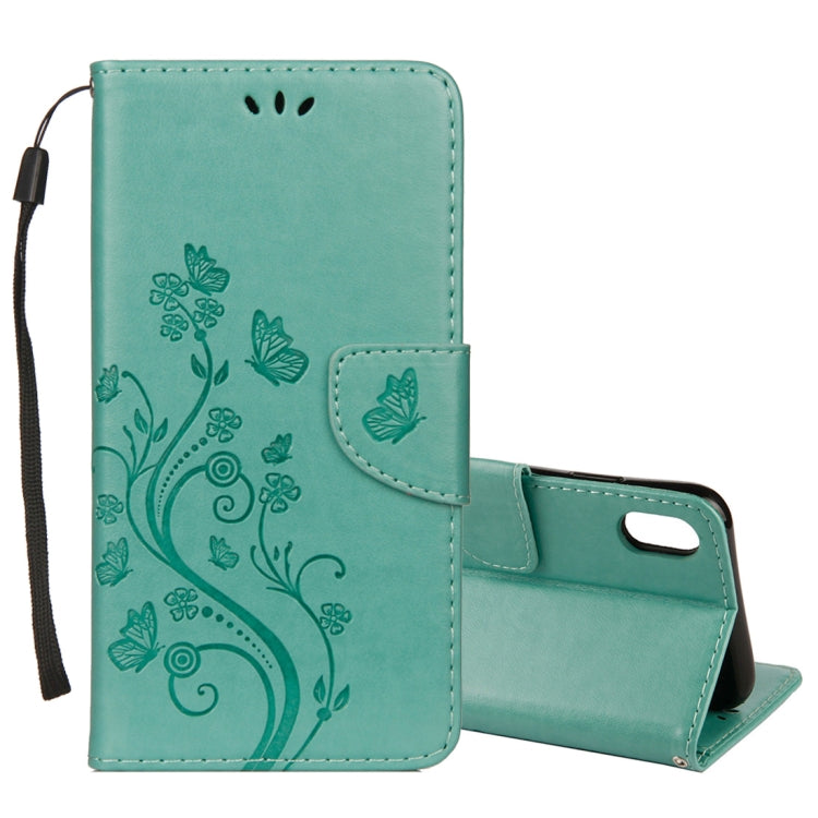 Per iPhone XR Custodia in pelle con chiusura orizzontale con motivo a farfalla in rilievo con slot per schede, supporto, portafoglio e cordino, For XR