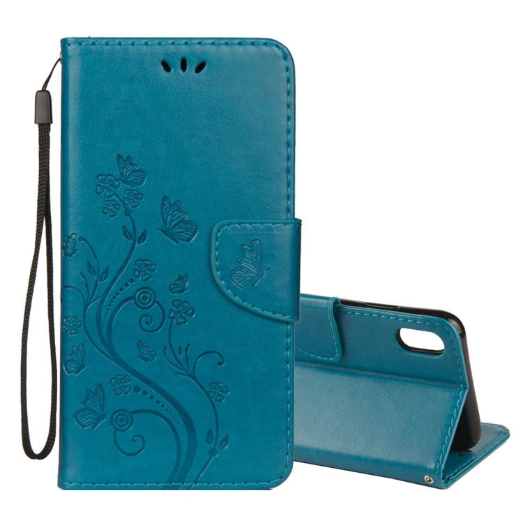 Per iPhone XR Custodia in pelle con chiusura orizzontale con motivo a farfalla in rilievo con slot per schede, supporto, portafoglio e cordino, For XR
