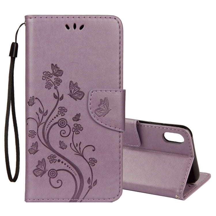 Per iPhone XR Custodia in pelle con chiusura orizzontale con motivo a farfalla in rilievo con slot per schede, supporto, portafoglio e cordino, For XR