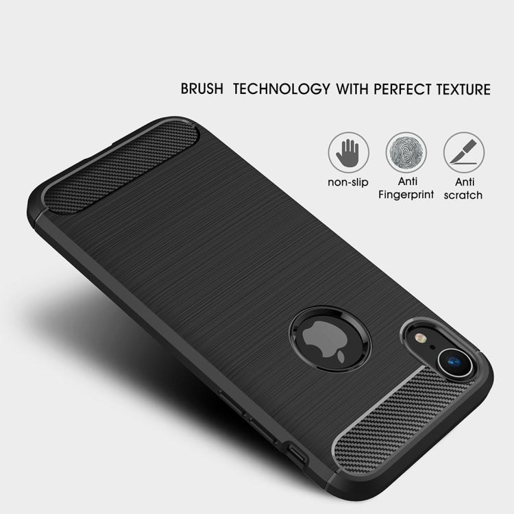 Per iPhone XR Custodia protettiva posteriore protettiva in TPU antiurto in fibra di carbonio con texture spazzolata, For iPhone XR, For XR