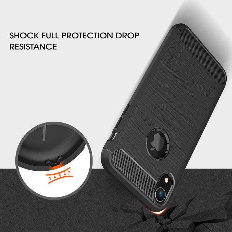 Per iPhone XR Custodia protettiva posteriore protettiva in TPU antiurto in fibra di carbonio con texture spazzolata, For iPhone XR, For XR