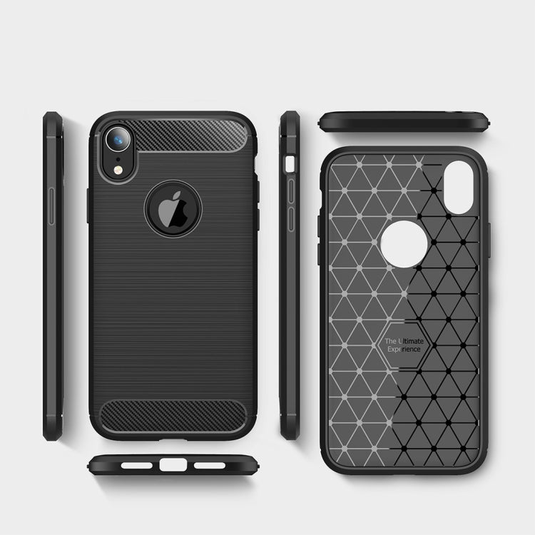 Per iPhone XR Custodia protettiva posteriore protettiva in TPU antiurto in fibra di carbonio con texture spazzolata, For iPhone XR, For XR
