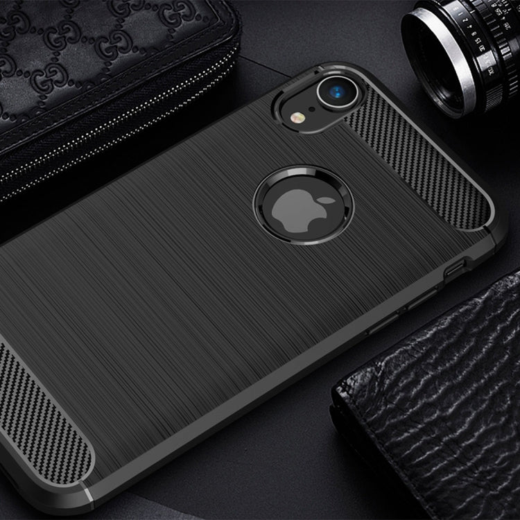 Per iPhone XR Custodia protettiva posteriore protettiva in TPU antiurto in fibra di carbonio con texture spazzolata, For iPhone XR, For XR