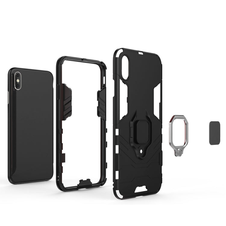 Per iPhone XS Max Custodia protettiva antiurto per PC + TPU con supporto ad anello magnetico, For XS Max