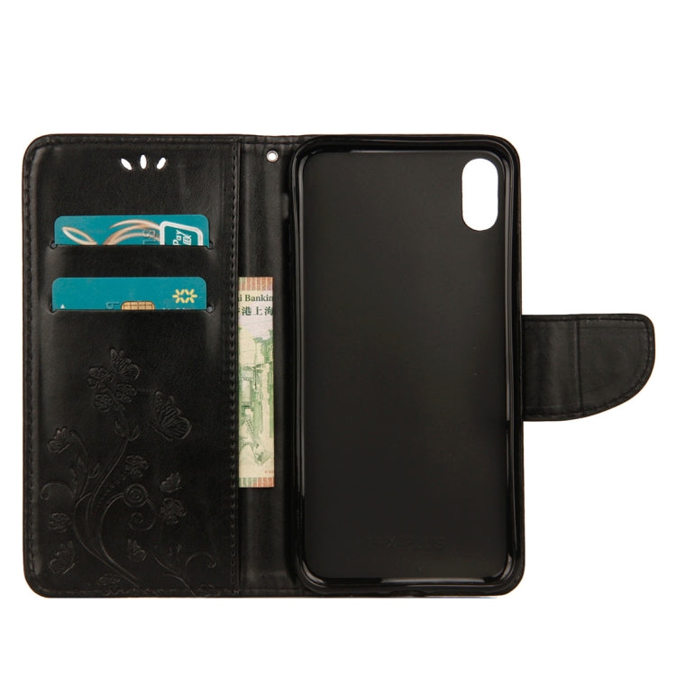 Per iPhone XS Max Custodia in pelle con chiusura orizzontale con motivo a farfalla in rilievo con slot per schede, supporto, portafoglio e cordino, For XS Max