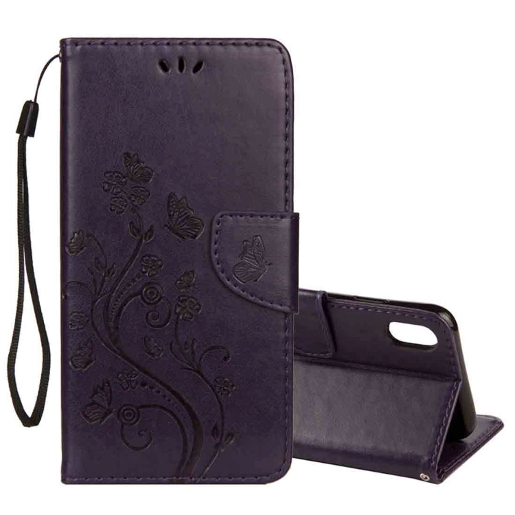 Per iPhone XS Max Custodia in pelle con chiusura orizzontale con motivo a farfalla in rilievo con slot per schede, supporto, portafoglio e cordino, For XS Max