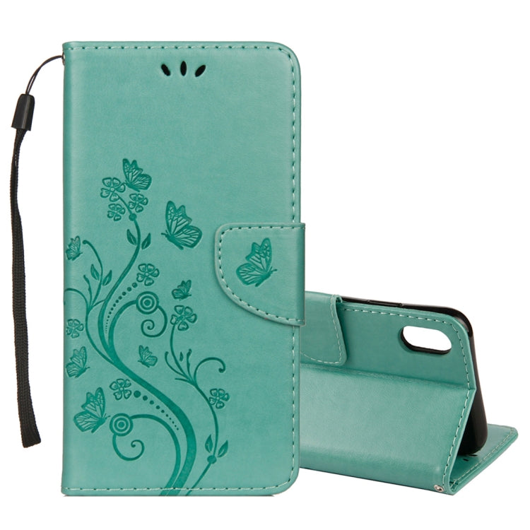 Per iPhone XS Max Custodia in pelle con chiusura orizzontale con motivo a farfalla in rilievo con slot per schede, supporto, portafoglio e cordino, For XS Max