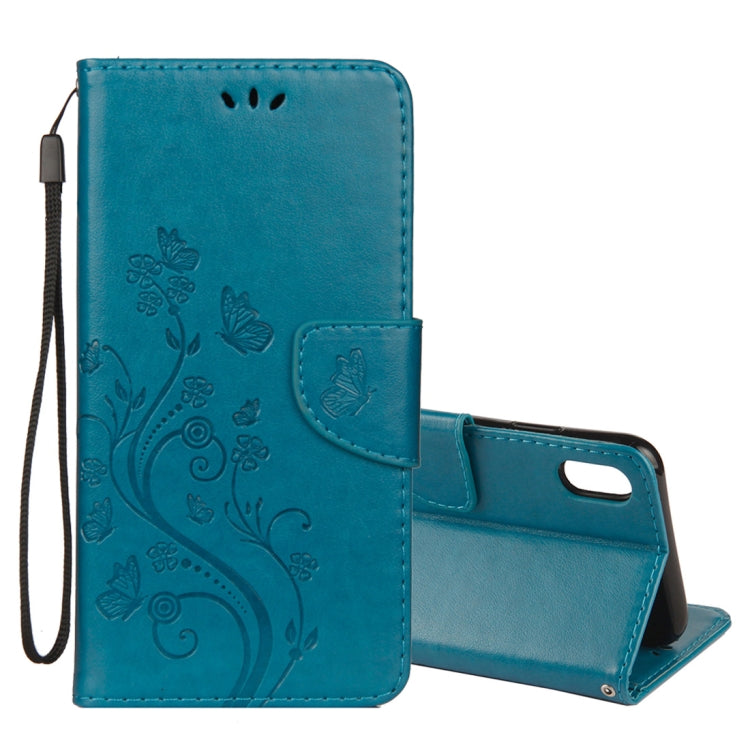Per iPhone XS Max Custodia in pelle con chiusura orizzontale con motivo a farfalla in rilievo con slot per schede, supporto, portafoglio e cordino, For XS Max