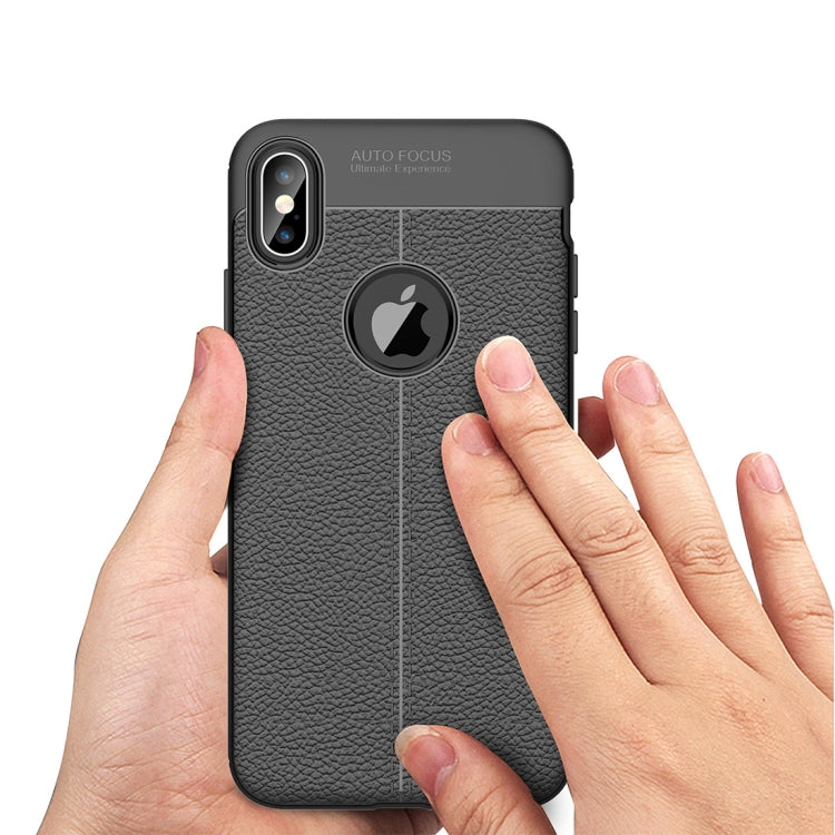 Per iPhone XS Max Custodia in TPU con trama litchi, For XS Max