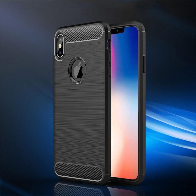 Per iPhone XS Max Custodia protettiva posteriore protettiva in TPU antiurto in fibra di carbonio con texture spazzolata, For iPhone XS Max, For XS Max
