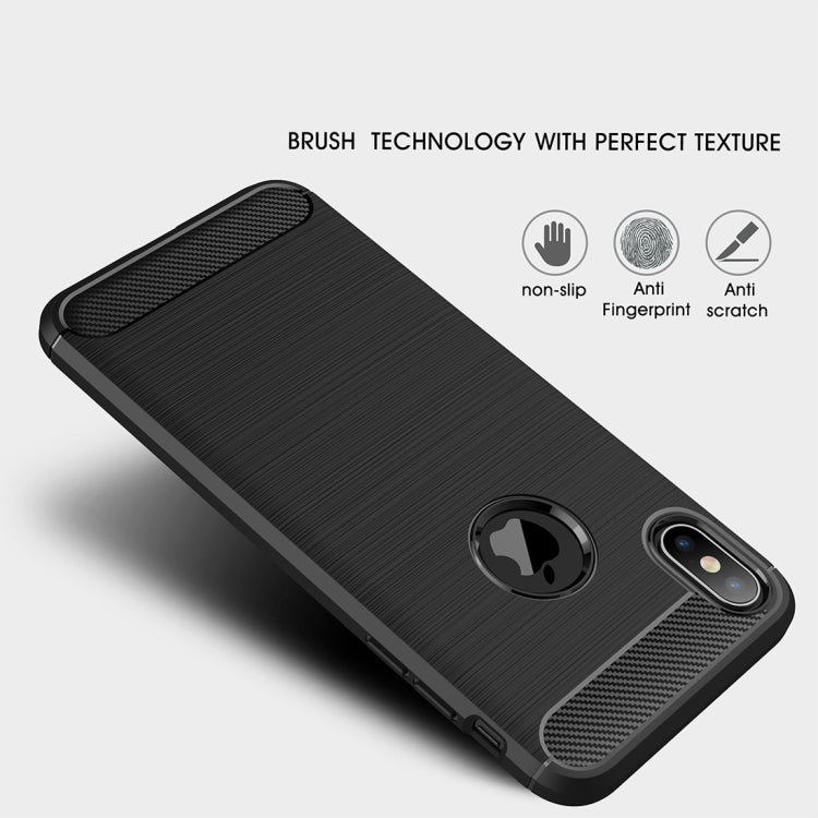 Per iPhone XS Max Custodia protettiva posteriore protettiva in TPU antiurto in fibra di carbonio con texture spazzolata, For iPhone XS Max, For XS Max