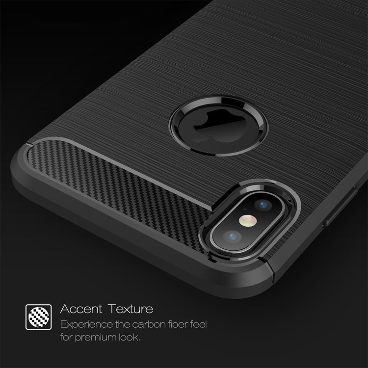 Per iPhone XS Max Custodia protettiva posteriore protettiva in TPU antiurto in fibra di carbonio con texture spazzolata, For iPhone XS Max, For XS Max