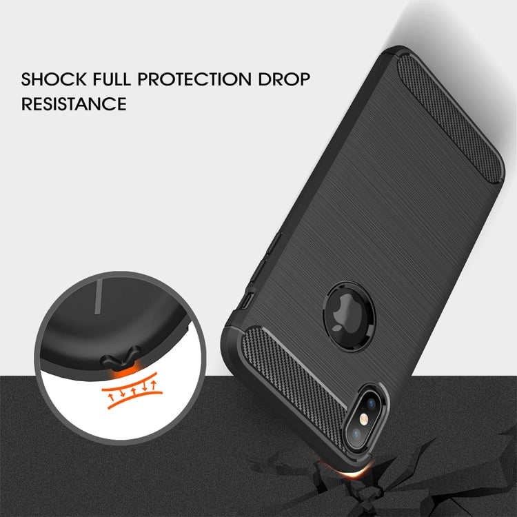 Per iPhone XS Max Custodia protettiva posteriore protettiva in TPU antiurto in fibra di carbonio con texture spazzolata, For iPhone XS Max, For XS Max