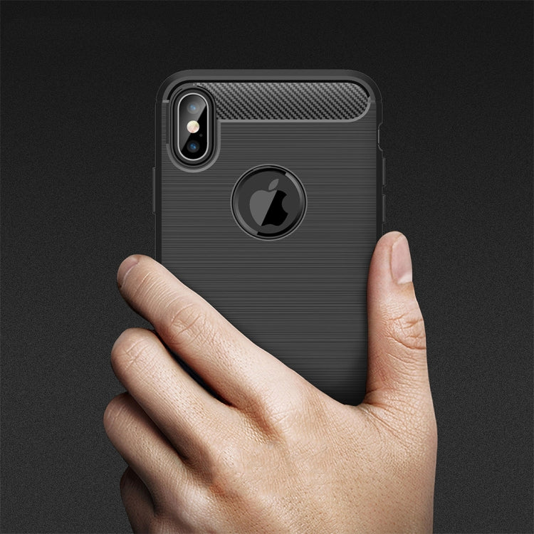 Per iPhone XS Max Custodia protettiva posteriore protettiva in TPU antiurto in fibra di carbonio con texture spazzolata, For iPhone XS Max, For XS Max
