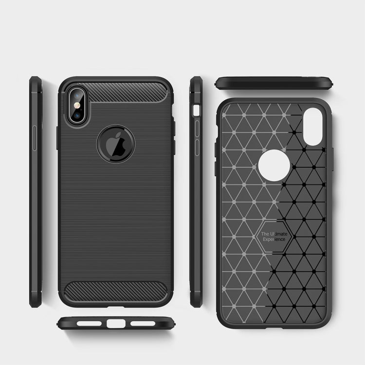 Per iPhone XS Max Custodia protettiva posteriore protettiva in TPU antiurto in fibra di carbonio con texture spazzolata, For iPhone XS Max, For XS Max