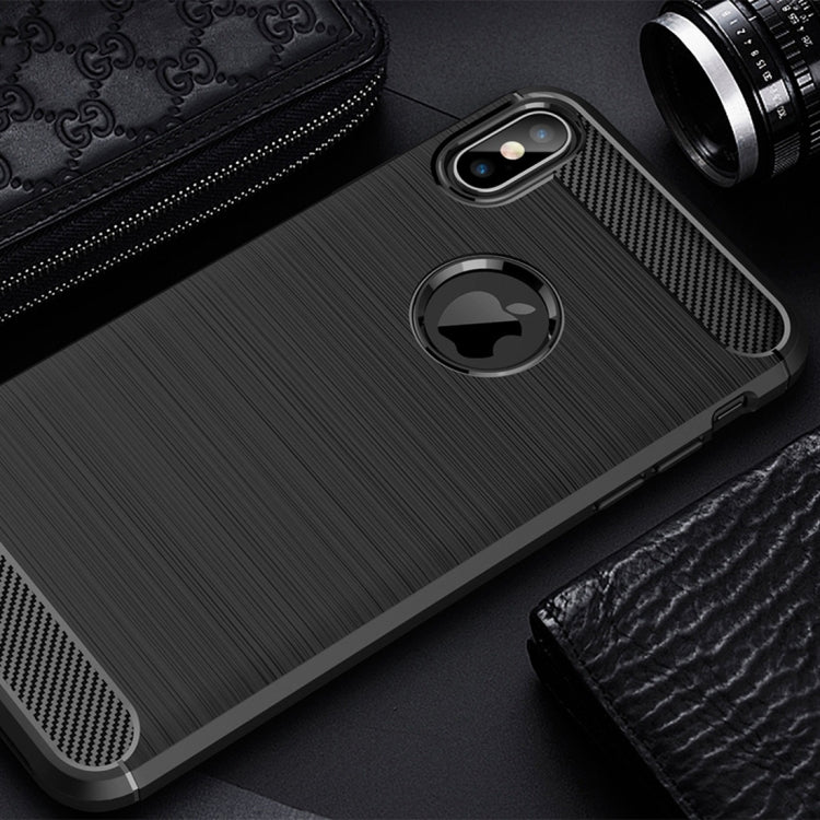 Per iPhone XS Max Custodia protettiva posteriore protettiva in TPU antiurto in fibra di carbonio con texture spazzolata, For iPhone XS Max, For XS Max
