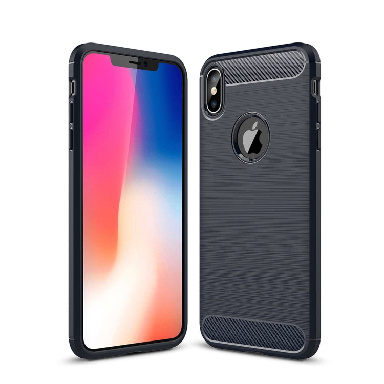Per iPhone XS Max Custodia protettiva posteriore protettiva in TPU antiurto in fibra di carbonio con texture spazzolata, For iPhone XS Max, For XS Max